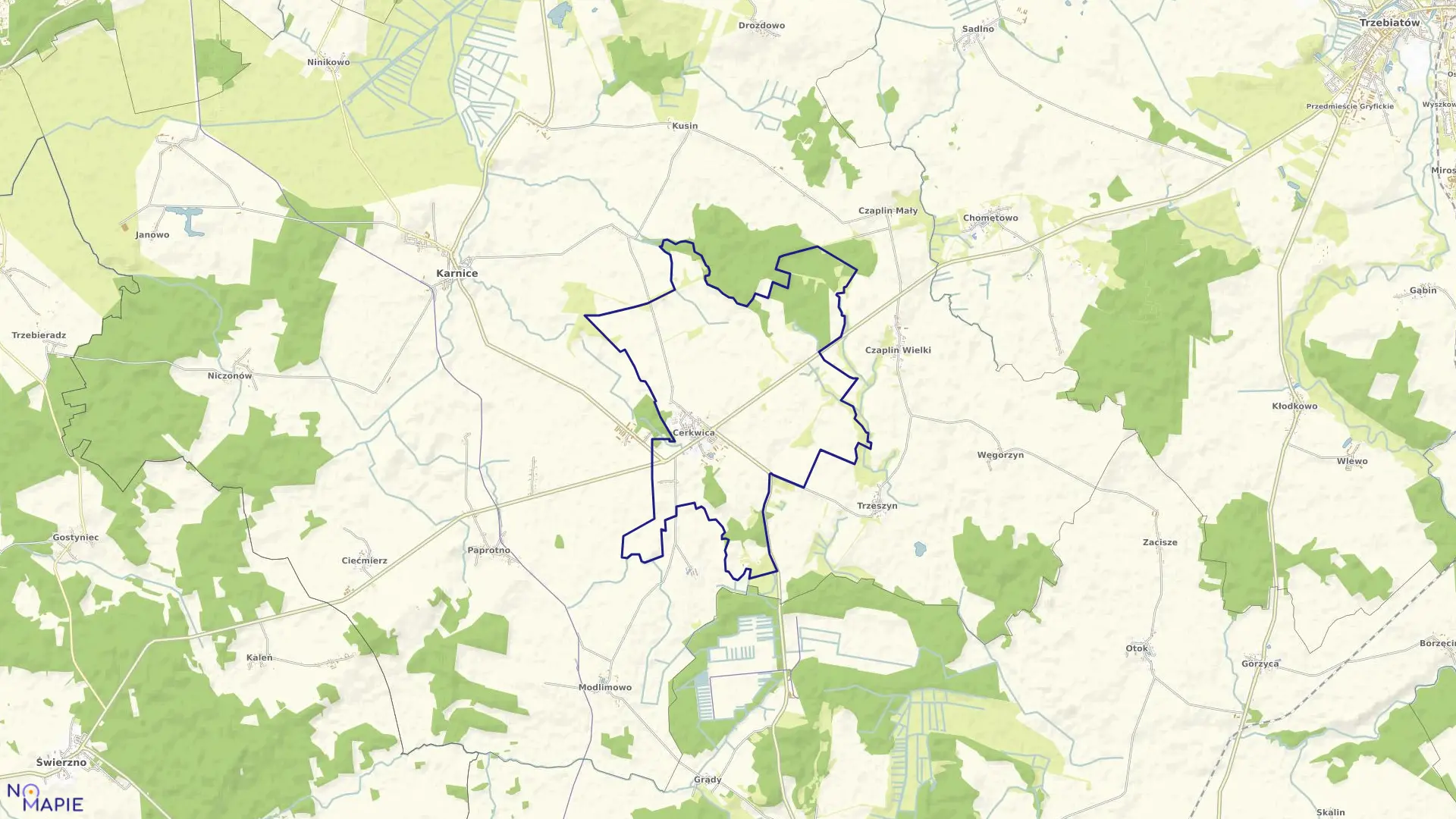 Mapa obrębu Cerkwica w gminie Karnice