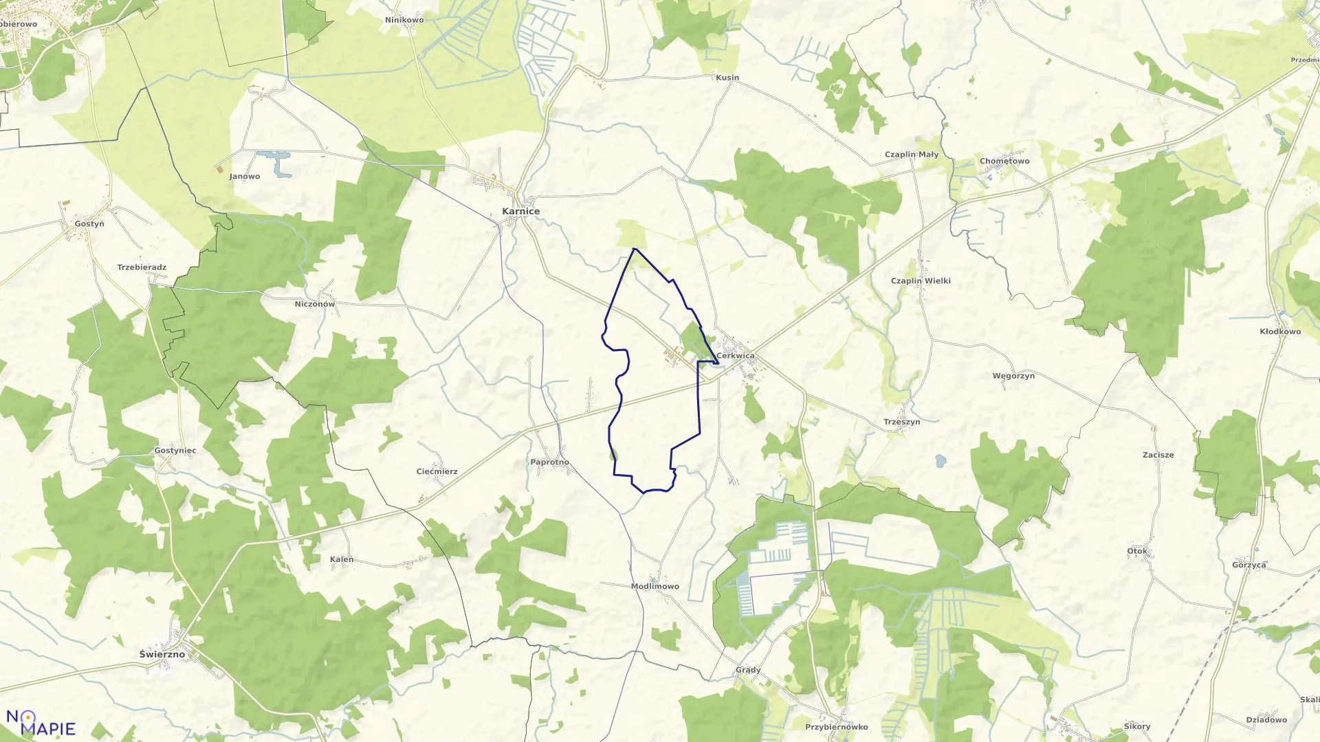 Mapa obrębu Mojszewo w gminie Karnice