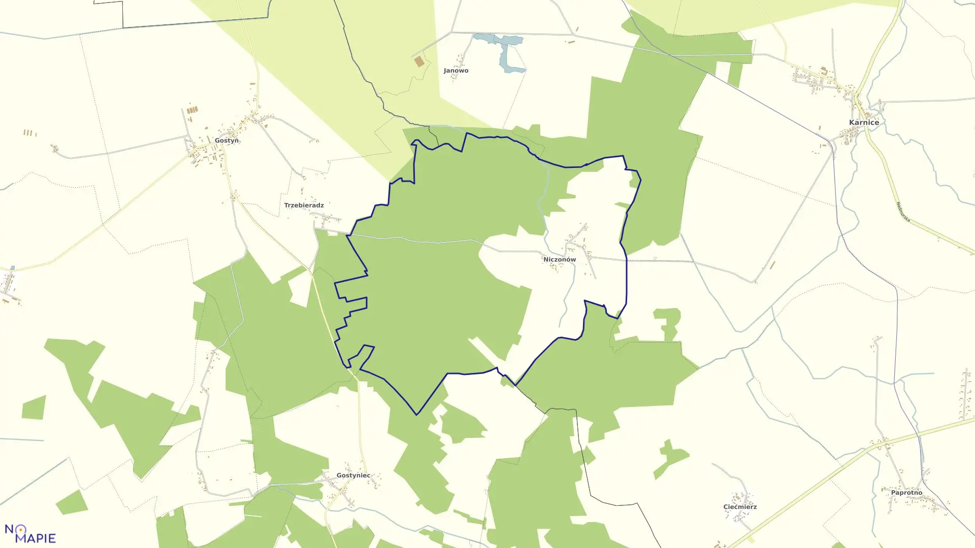 Mapa obrębu Niczonów w gminie Karnice